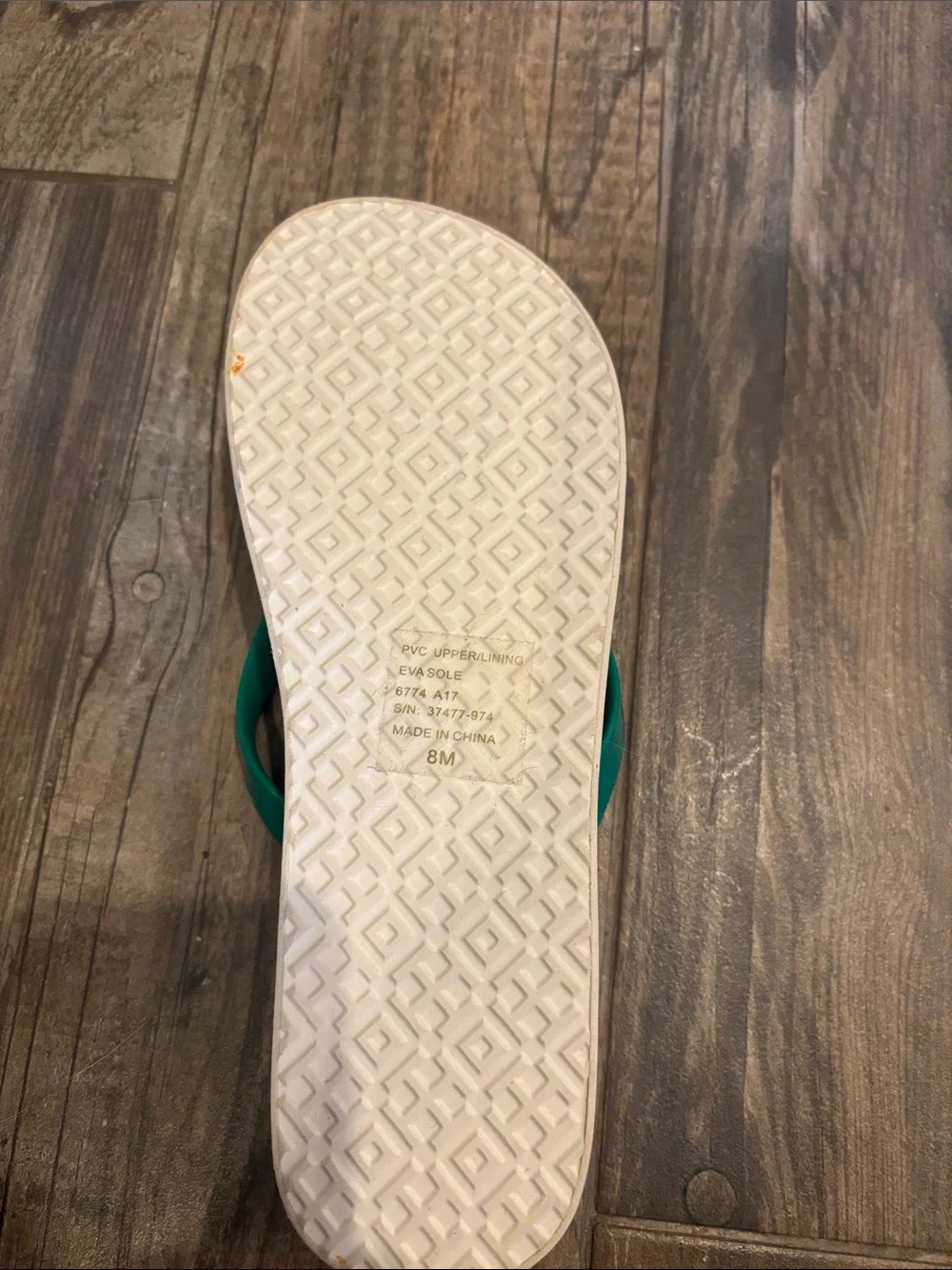 Tory Burch White Footbed Flip Flops with Green Straps